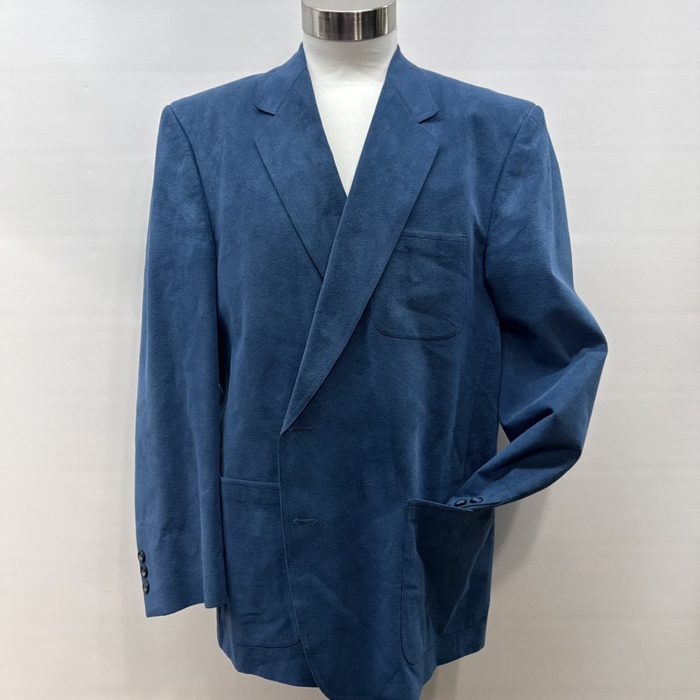 Kingsridge UltraSuede Blazer Sports Coat Jacket Mens 42R Steel Blue Made In USA